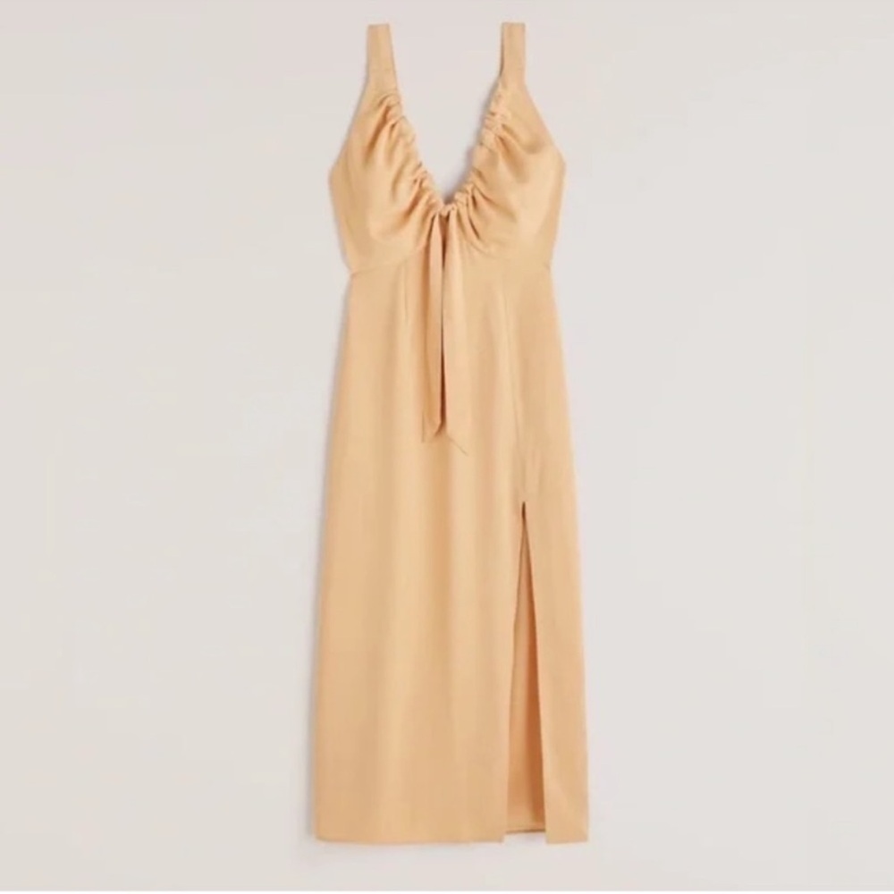 Abercrombie & Fitch Butter Yellow Tie Front Sheath Midi Dress Small